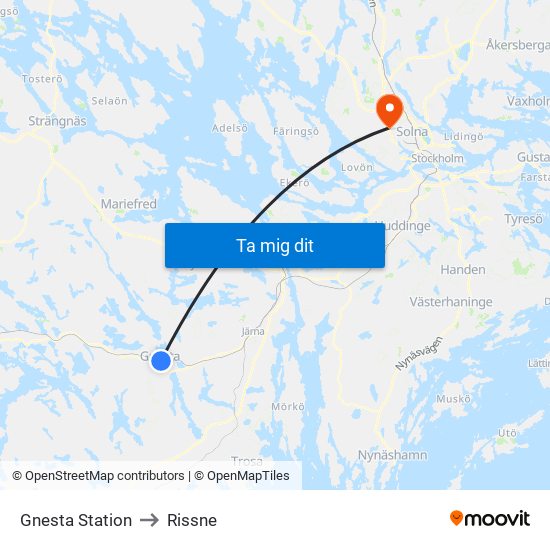 Gnesta Station to Rissne map