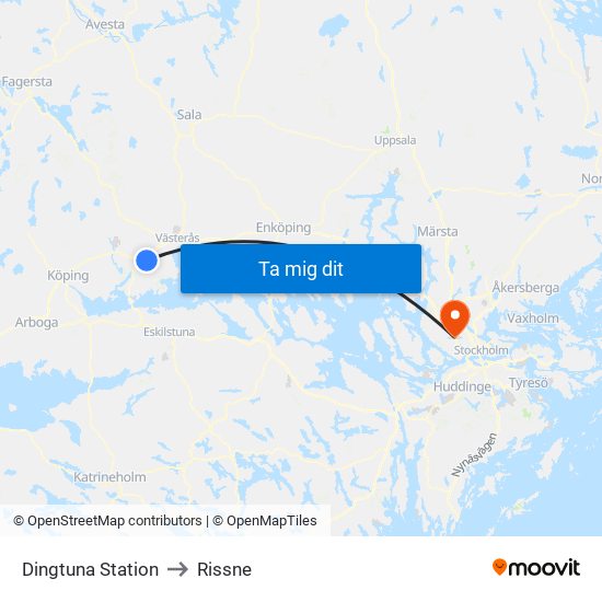 Dingtuna Station to Rissne map