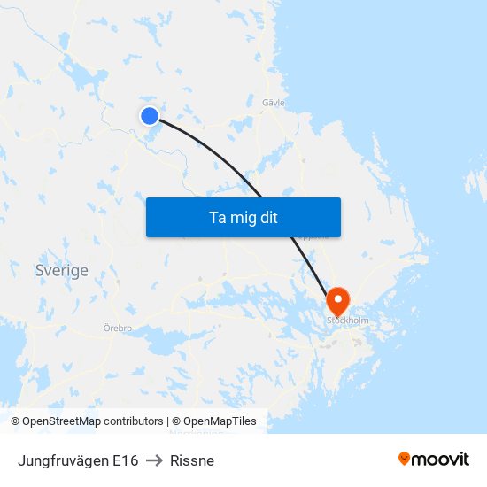 Jungfruvägen E16 to Rissne map