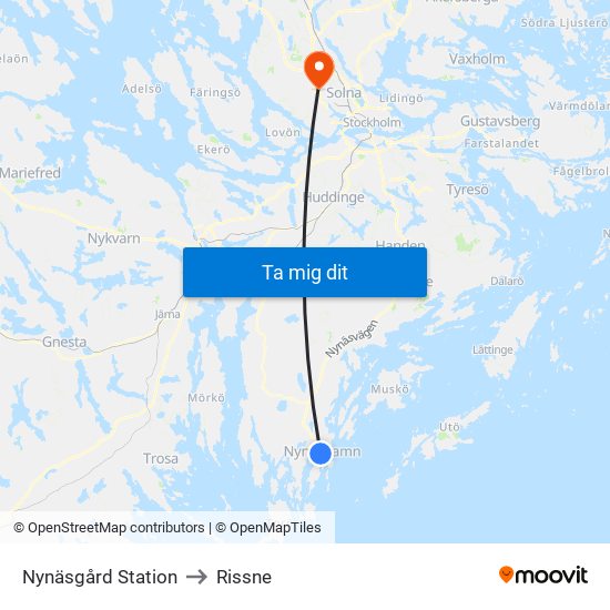 Nynäsgård Station to Rissne map