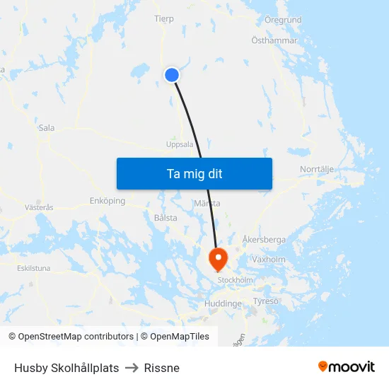 Husby Skolhållplats to Rissne map