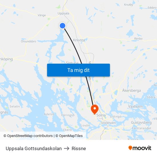 Uppsala Gottsundaskolan to Rissne map