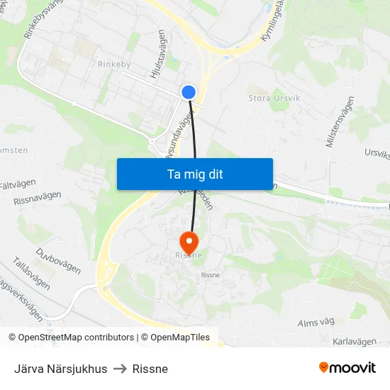 Järva Närsjukhus to Rissne map