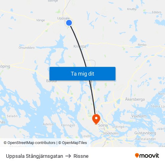 Uppsala Stångjärnsgatan to Rissne map