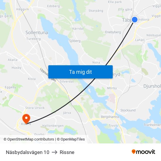 Näsbydalsvägen 10 to Rissne map