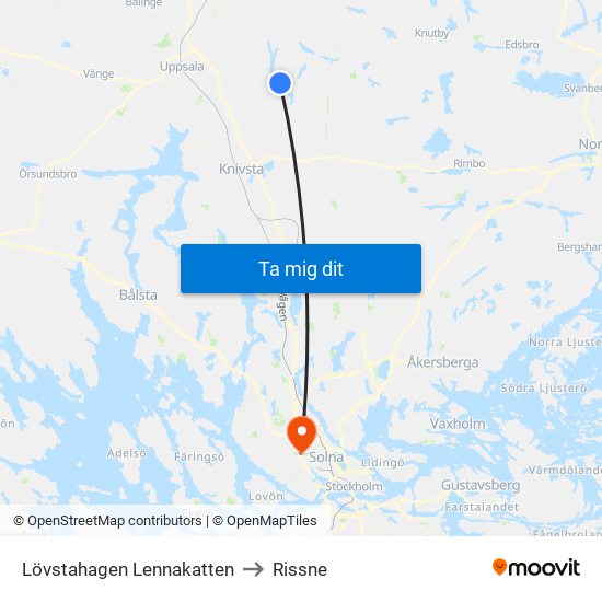 Lövstahagen Lennakatten to Rissne map