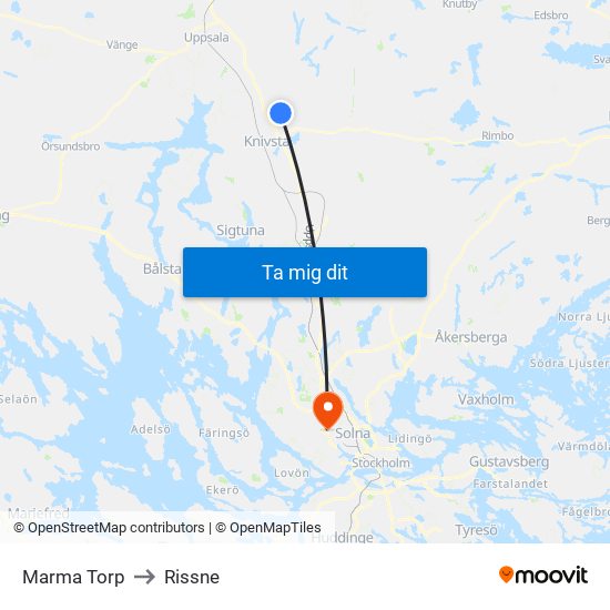 Marma Torp to Rissne map