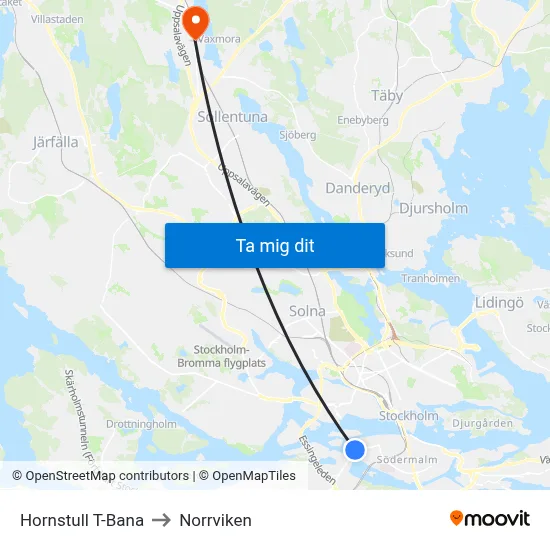 Hornstull T-Bana to Norrviken map