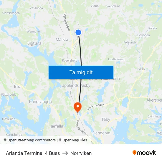 Arlanda Terminal 4 Buss to Norrviken map