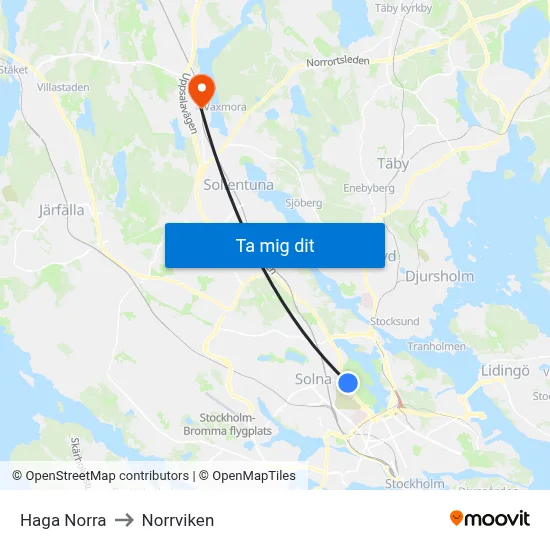 Haga Norra to Norrviken map