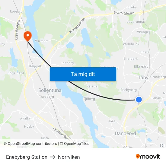 Enebyberg Station to Norrviken map