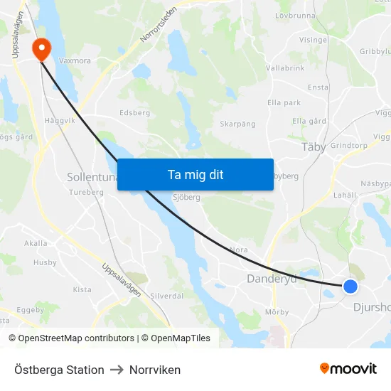 Östberga Station to Norrviken map
