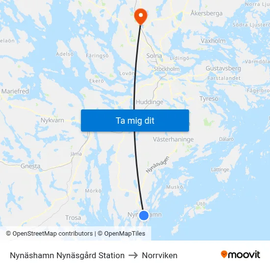 Nynäshamn Nynäsgård Station to Norrviken map