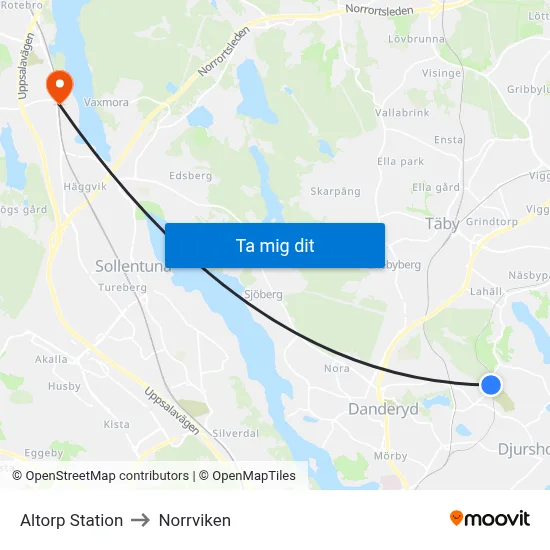 Altorp Station to Norrviken map