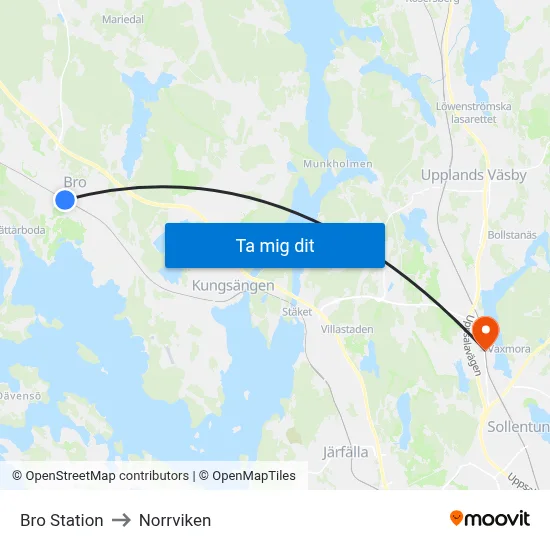 Bro Station to Norrviken map
