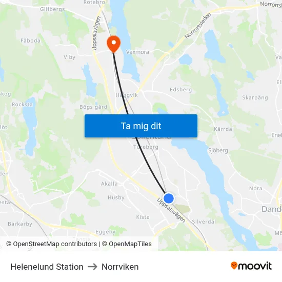 Helenelund Station to Norrviken map