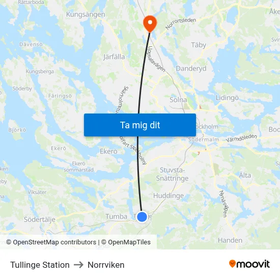 Tullinge Station to Norrviken map