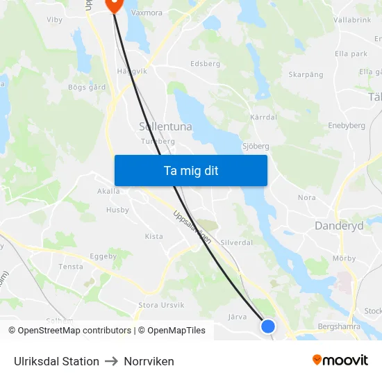 Ulriksdal Station to Norrviken map