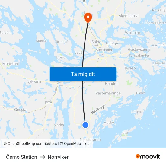 Ösmo Station to Norrviken map