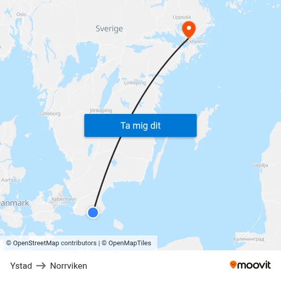 Ystad to Norrviken map