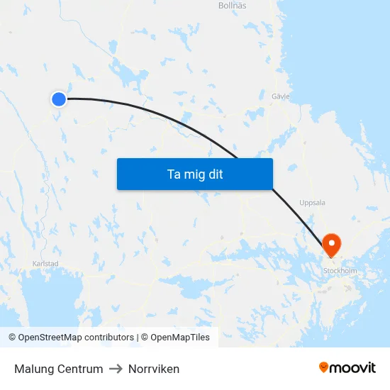 Malung Centrum to Norrviken map