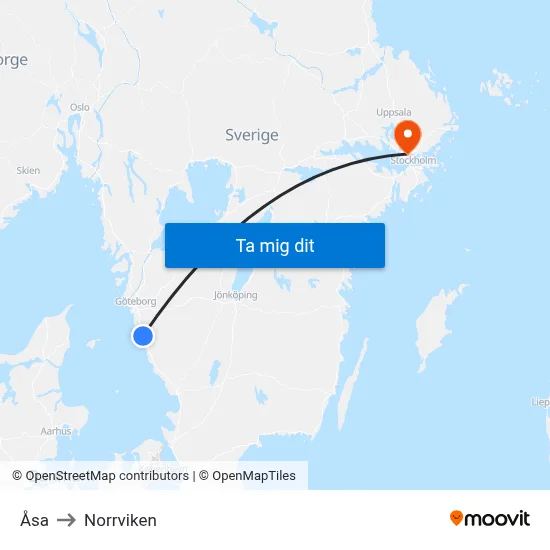 Åsa to Norrviken map