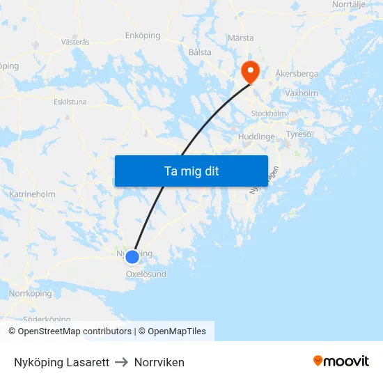 Nyköping Lasarett to Norrviken map