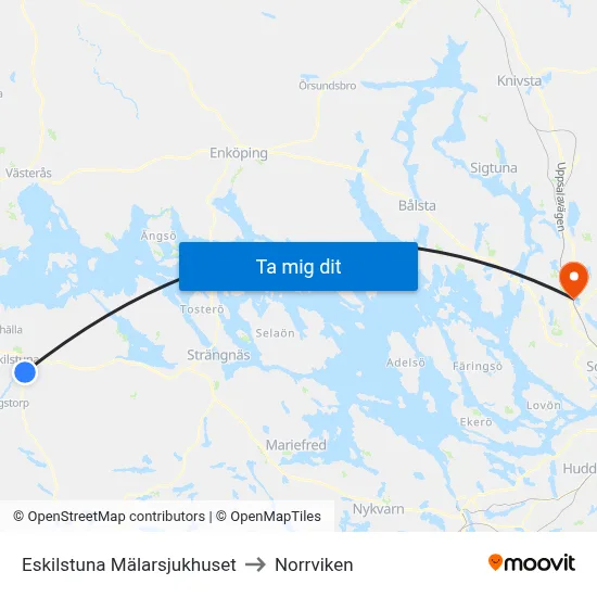 Eskilstuna Mälarsjukhuset to Norrviken map