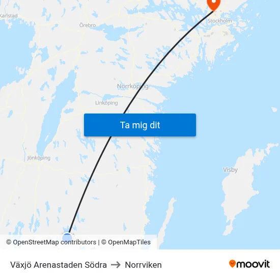 Växjö Arenastaden Södra to Norrviken map