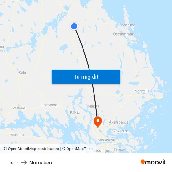Tierp to Norrviken map