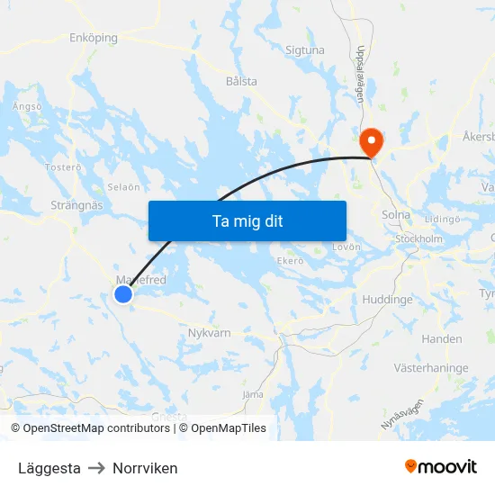 Läggesta to Norrviken map