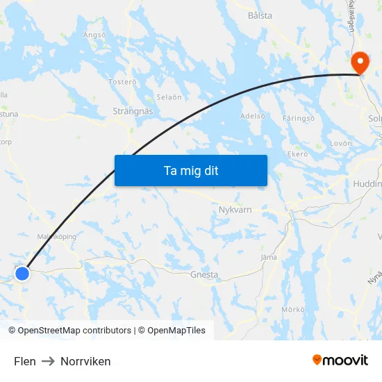 Flen to Norrviken map