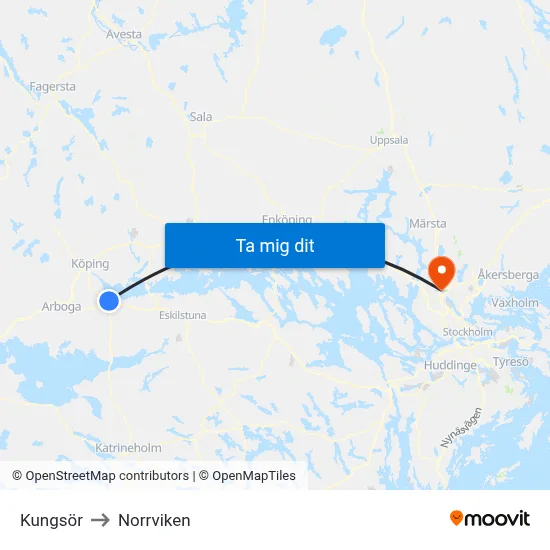 Kungsör to Norrviken map