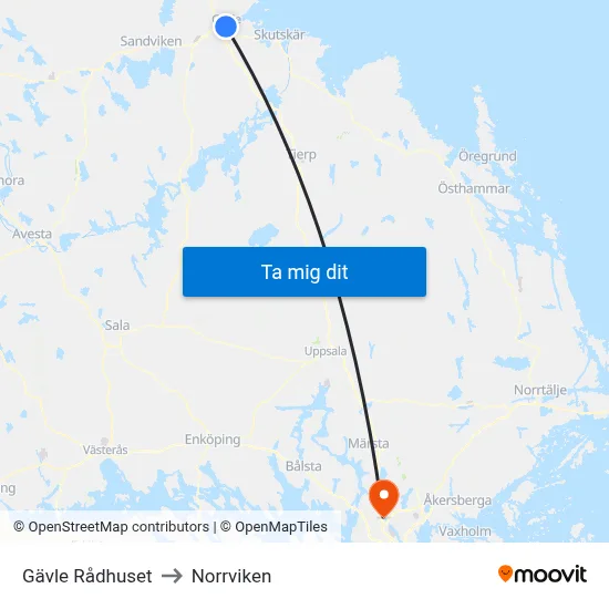 Gävle Rådhuset to Norrviken map