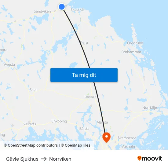 Gävle Sjukhus to Norrviken map