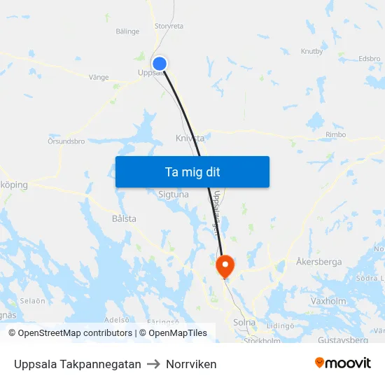 Uppsala Takpannegatan to Norrviken map