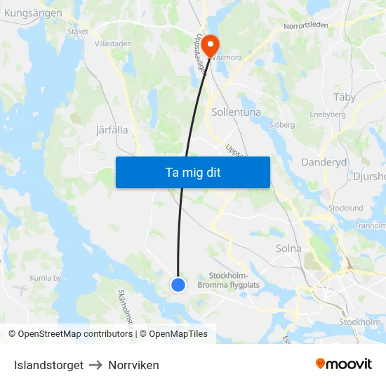 Islandstorget to Norrviken map