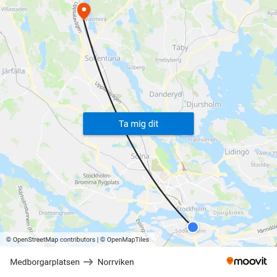 Medborgarplatsen to Norrviken map