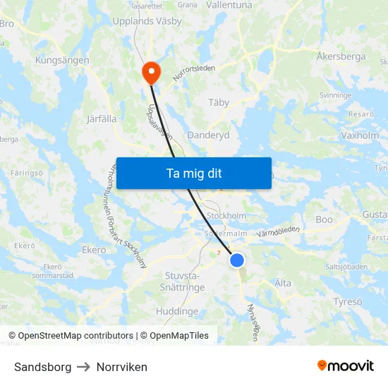 Sandsborg to Norrviken map