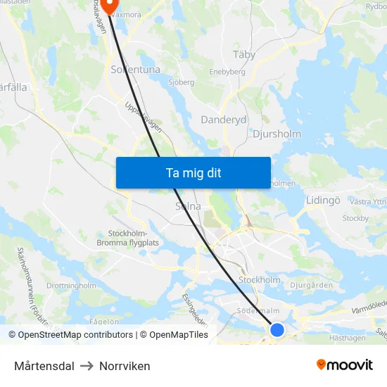 Mårtensdal to Norrviken map