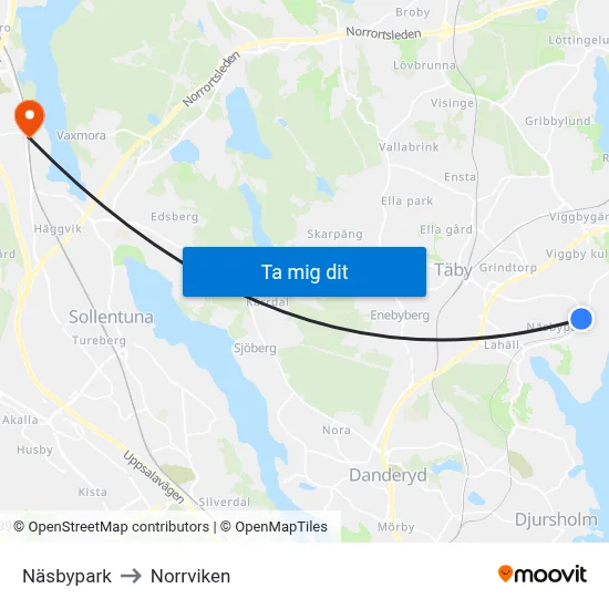 Näsbypark to Norrviken map