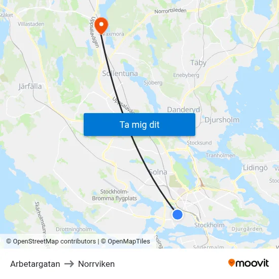 Arbetargatan to Norrviken map