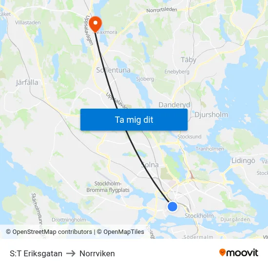 S:T Eriksgatan to Norrviken map