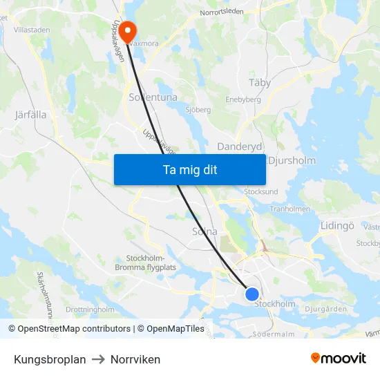 Kungsbroplan to Norrviken map