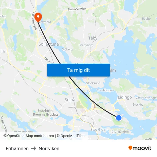 Frihamnen to Norrviken map