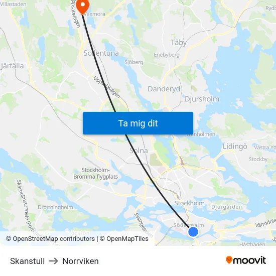 Skanstull to Norrviken map