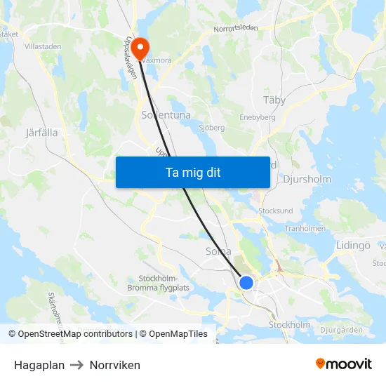 Hagaplan to Norrviken map