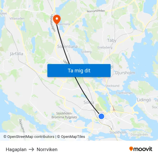 Hagaplan to Norrviken map