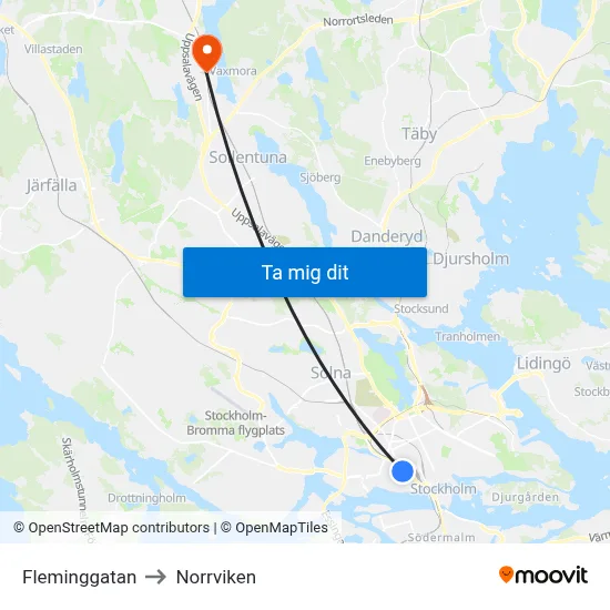 Fleminggatan to Norrviken map