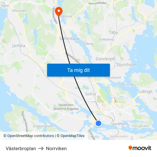 Västerbroplan to Norrviken map